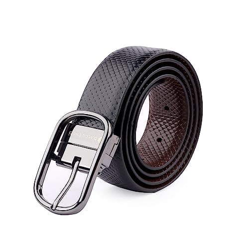 Bacca Bucci® Men's Reversible Classic Dress Belt Italian Top Grain Genuine Leather Black & Brown with Rotating Metal Buckle-Black/Brown