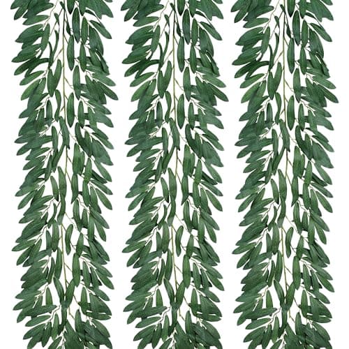 Apeair 3 Strands Odorless Artificial Olive Leaf Vines, 73'' Silk Ivy Vine Garland with Green Leaves, Fake Hanging Plants Greenery Decor for Home, Bedroom, Wall, Party, Wedding Decoration.