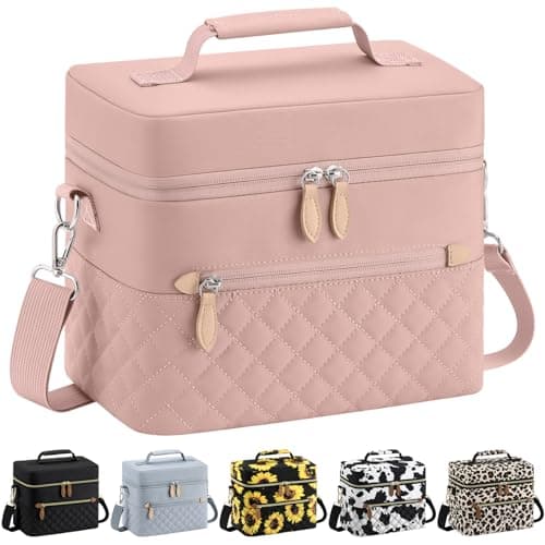 Tenot Insulated Lunch Box for Women Reusable Leak Proof Cooler Lunch Bag Women for Work Stylish Quilted Lunch Tote Bag for Adult Picnic Travel Hiking Pink