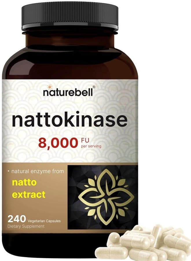 Nattokinase Supplement 8,000 FU Per Serving, 240 Veggie Capsules | Traditional Natto Extract Source – Max Strength Enzyme & Heart Health Support – Non-GMO