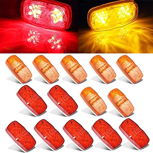 NPAUTO 14Pcs Trailer Marker LED Lights, 4x2 Inch Double Bullseye 7 Amber & 7 Red 10 LED Side Marker Light Indicator Surface Mount for Truck RV Camper Led Marker Clearance Lights Sealed