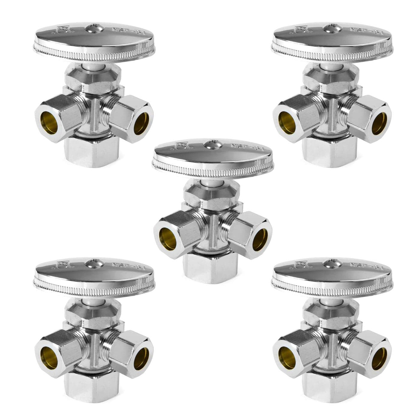 Pack of 5 EFIELD Dual Compression Outlet Angle Stop Valve MultiTurn 12 NOM 58 OD x 38 x 38 ChromeVALVE0605PCS