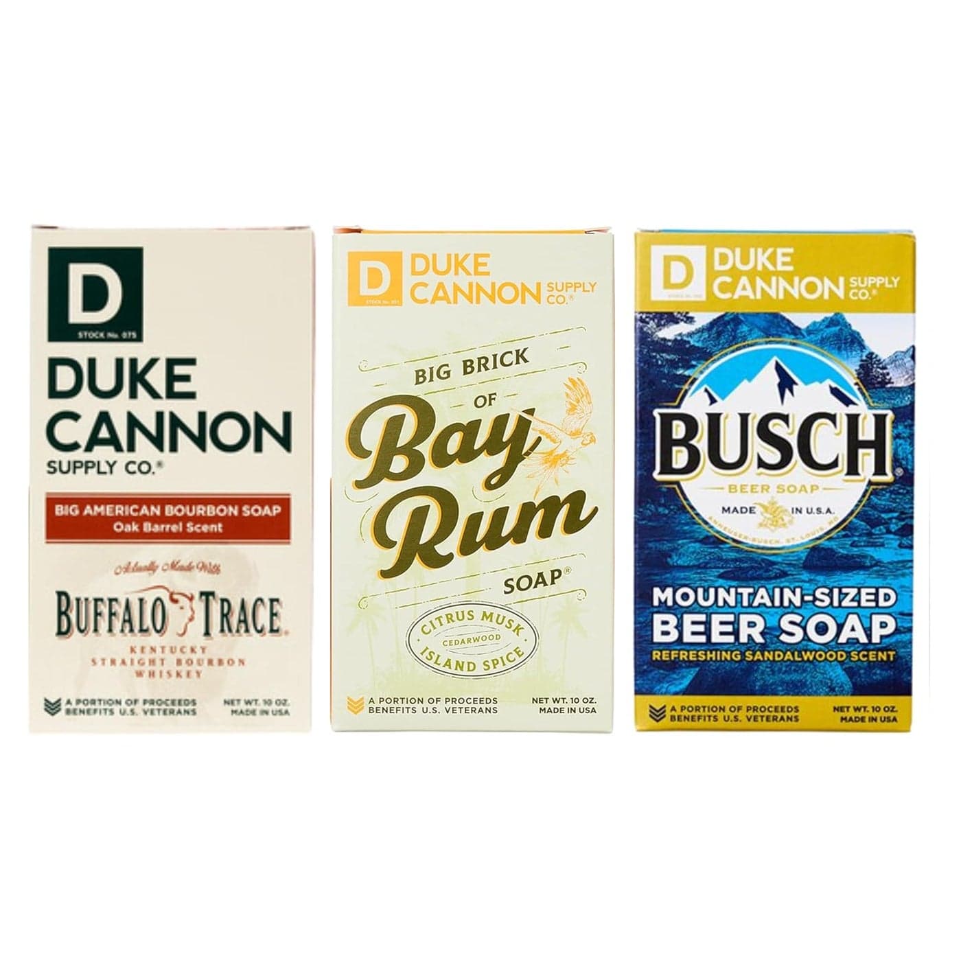 Duke Cannon Booze Soap 3Pack Bourbon Bay Rum Busch Beer 10 oz Bars with Rich Oak Barrel Citrus Musk Sandalwood Scents Triple Milled Large Size