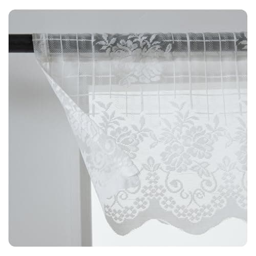 Valance Half Window Sheer Curtains Rod Pocket, Rose Grid Harmony Curtain for Kitchen Living Room and Bedroom, 50 x 13 Inches