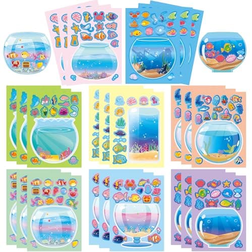 Conzon 24PCS Make Your Own Fish Tank Stickers Fishbowl Mix and Match Sticker Party Games Aquarium Make a Face Stickers for Adults Family DIY Crafts Party Supplies Birthday Gifts