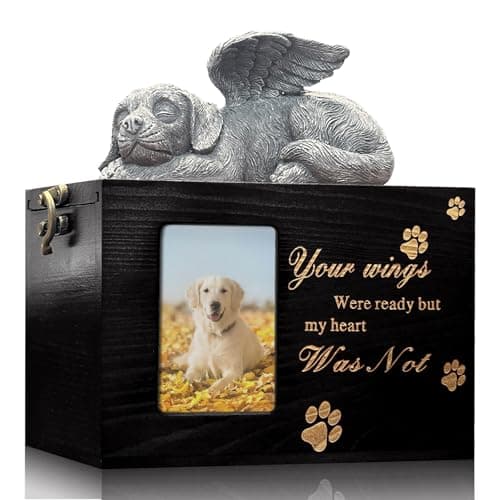 Dog Urn for Ashes Box with Picture Frame Black Funeral Cremation Box Wooden Keepsake Container with Flannel Lining for Pet Remembrance Gift Dog UrnBlackMedium