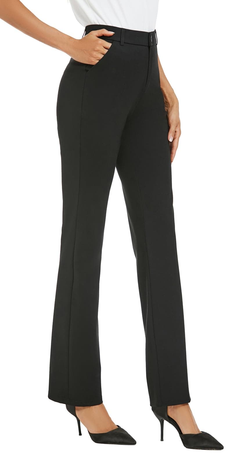 iChosy Womens Stretchy Straight Leg Dress Work Pants Business Office Casual Slacks with Pockets Black 12 Tall