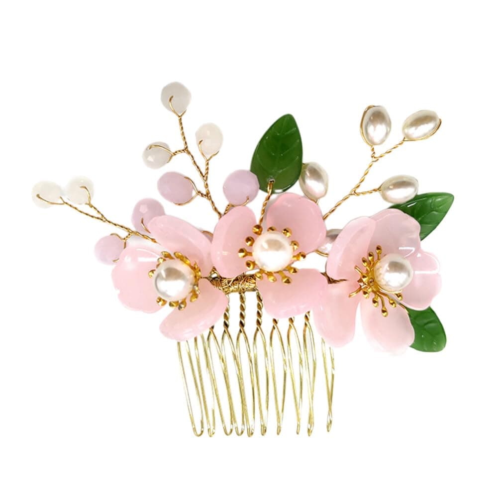 Beaupretty Chinese Style Hair Side Comb Imitated Jade Flower Pearl Inlaid Insert Comb Accessories for Women Wedding