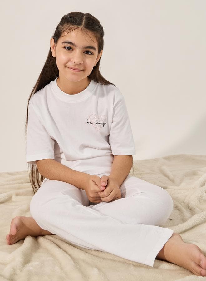 Styli Typography Print T-Shirt and Drawstring Pyjama Set