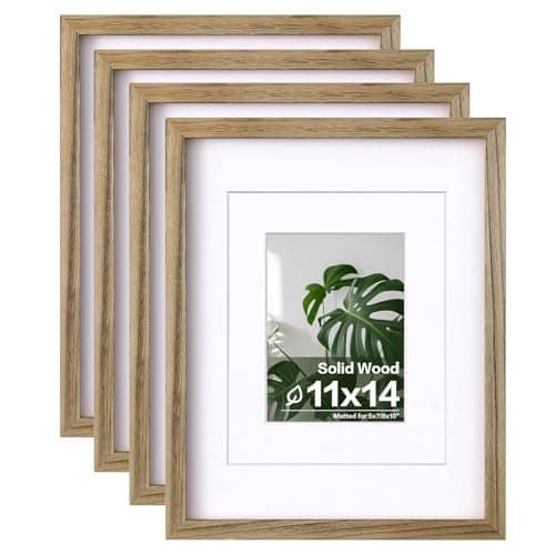 Egofine 11x14 Picture Frames with Plexiglass, Display Pictures 5x7/8x10 with Mat or 11x14 Without Mat Set of 4 for Tabletop and Wall Mounting, Carbonized Brown