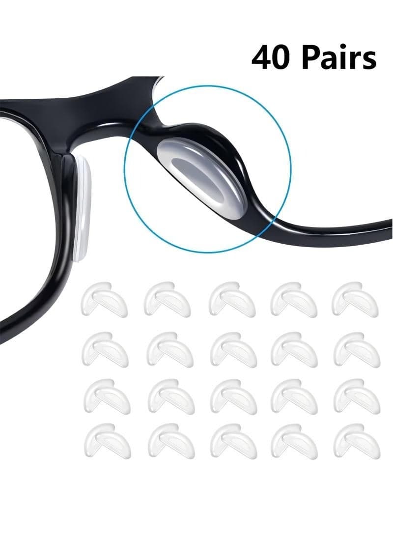 Eyeglass Nose Pads,40 Pairs of Silicone Nose Pads for Glasses,Anti-Slip Soft Nose Pads for Plastic Frames (Clear/2mm)