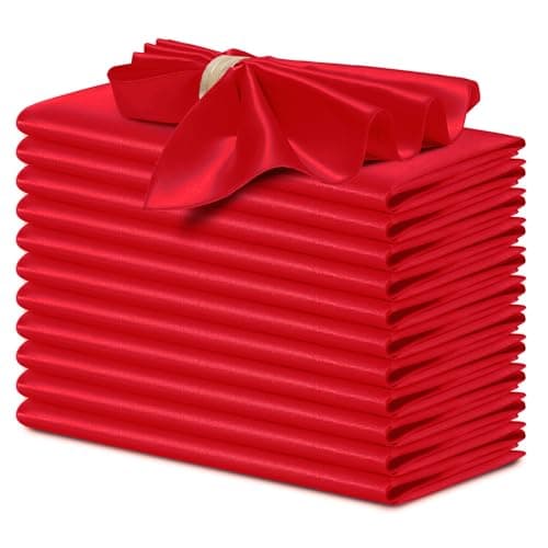 P Pothuiny 12 Pcs Silky Red Satin Napkins 17 x 17 Inches, Square Smooth Wedding Dinner Napkins Satin Cloth Napkins Table Napkins for Banquet Party Restaurant Decor, Thanksgiving, Christmas