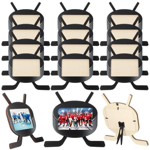 Qunclay 12 Pcs Hockey Picture Frame Wooden Photo Hockey Frame Sport Picture Tabletop Gifts for Athlete Coach Team Sports Party, Display 4'' x 6'' Photos