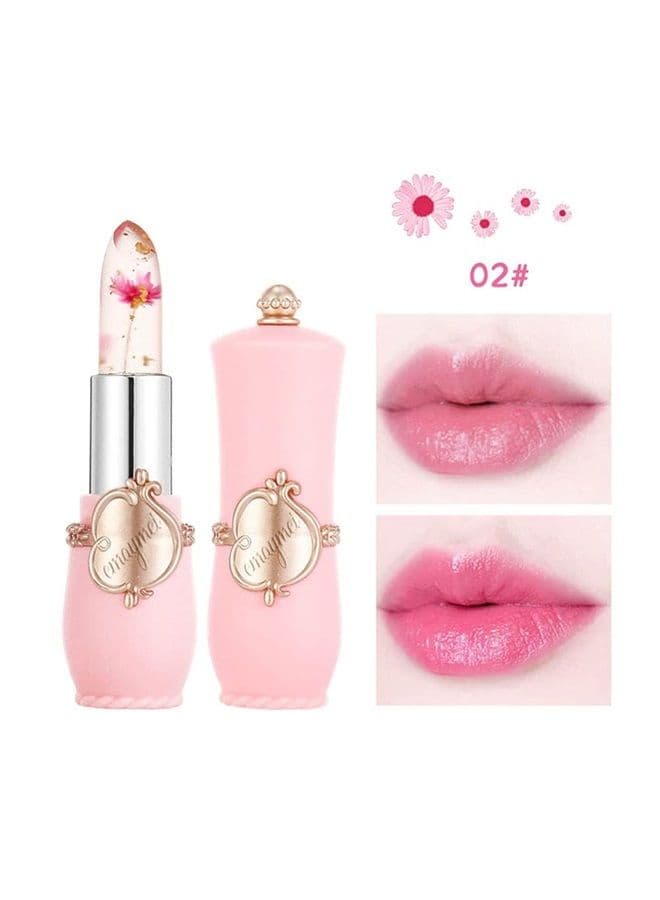 3Pcs Crystal Flower Jelly Lipstick Set,Magic Temperature Color Change Lip Gloss Long Lasting Clear Nutritious Moisturizer Lip Balm (Pink) (flower lipstick)
