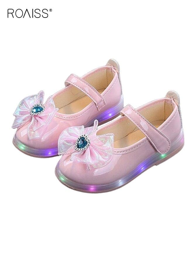 Girls Stylish Dress Shoes, Mary Jane Shoes with Bowknot, Light up Flat Shoes with Anti-slip Sole, Suitable for Parties, Weddings, School, Daily Wearing or Other Occasions