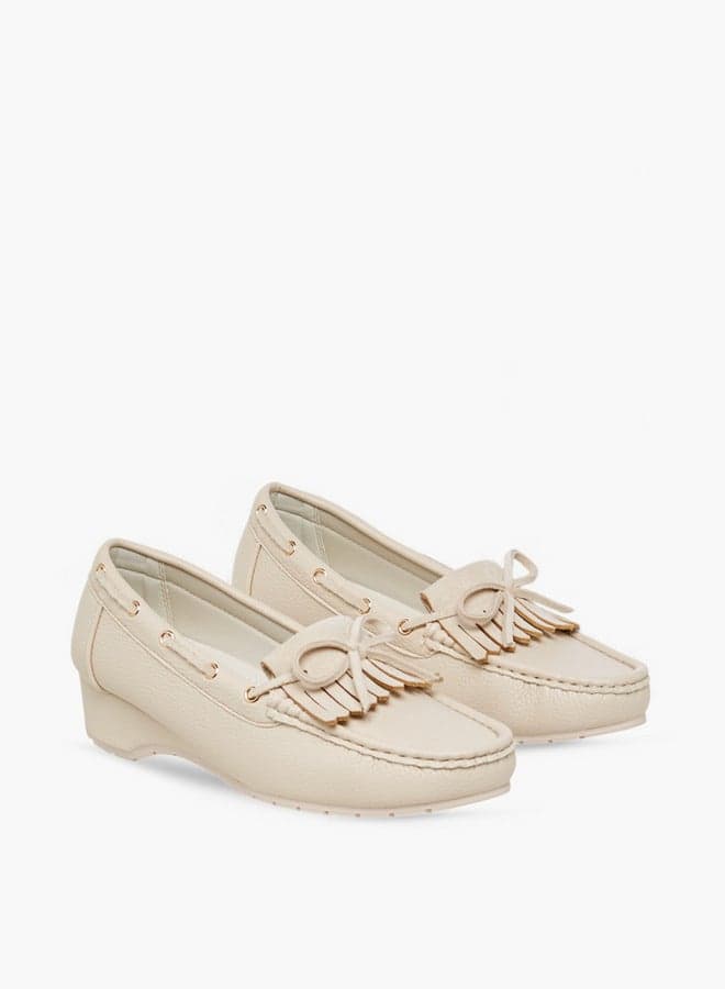 Fringe Accent Wedge Heel Loafers