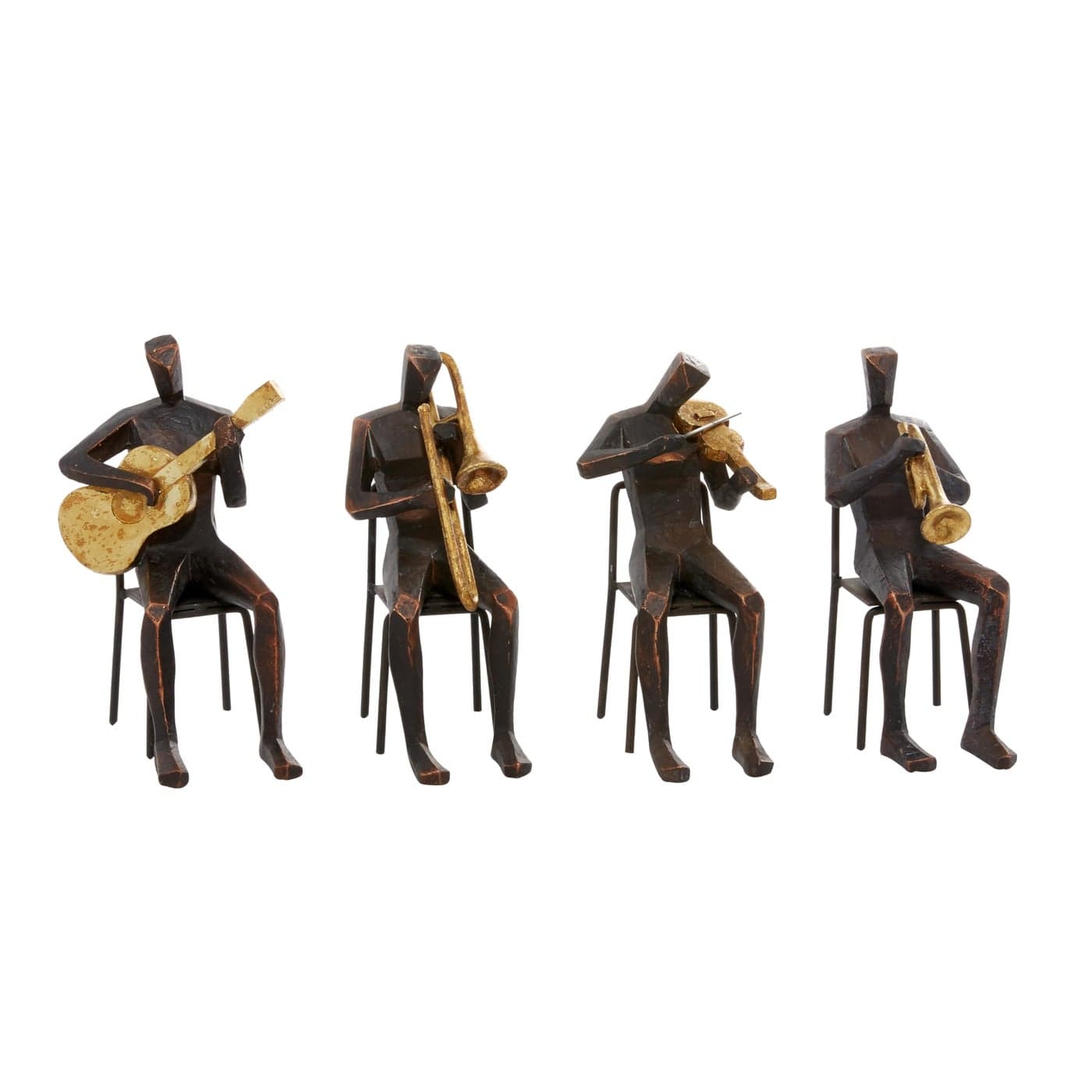 Deco 79 Polystone Musician Decorative Sculpture Home Decor Statues with Gold Instruments Set of 4 Accent Figurines 5W 8H Brown