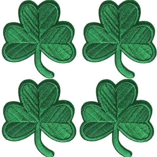 4 Packs Irish Clover Embroidered Patches St Patricks Day Clover Sewing on Patches Dark Green Embroidered Emblem Lucky Shamrock Iron Sew on Ireland Patch for Clothes Bag Hat Crafting Projects