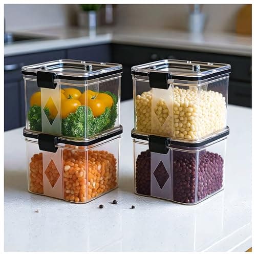 Eightiz (Pack of 4 Fridge Storage Containers Plastic Boxes with Airtight Lids,Freezer Safe,Refrigerator Organizer for Vegetables, Fruits, Kitchen organization accessories (700 ml,Transparent)