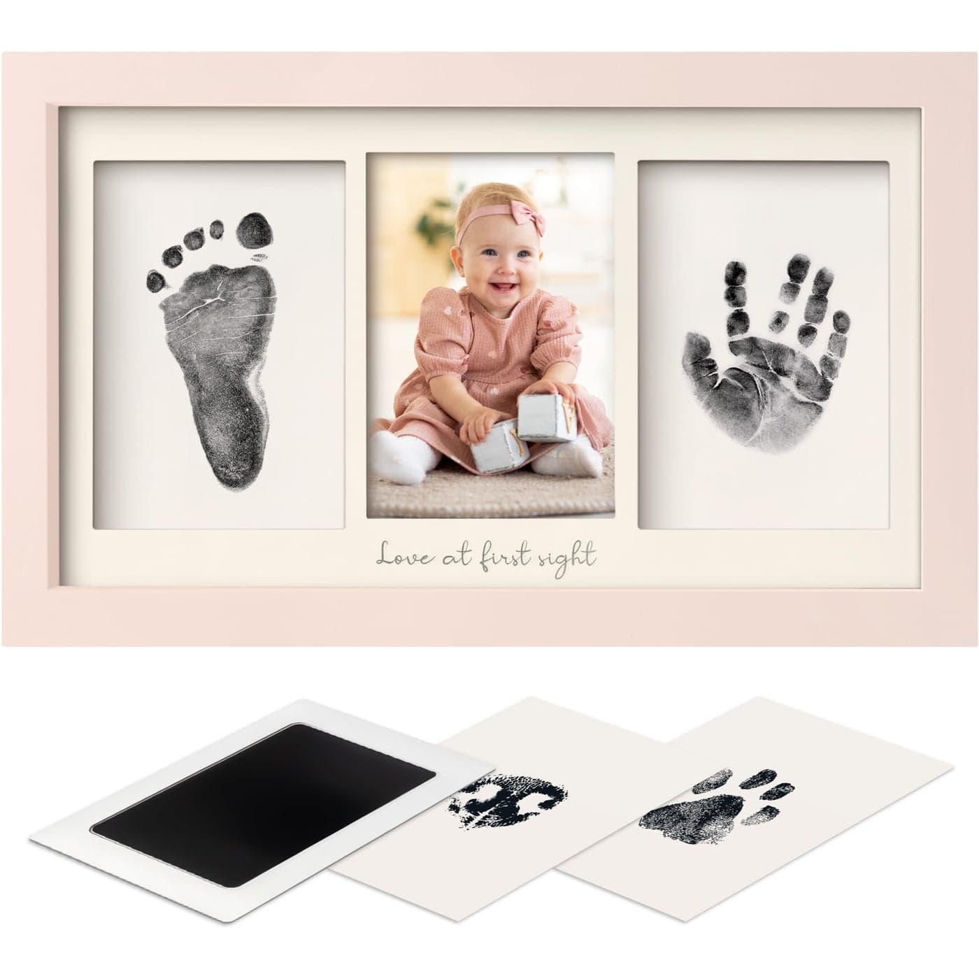 Inkless Baby Hand and Footprint Kit Boy Girl No Mess Ink Pad for Handprint Clean Touch Dog Paw Print Kit Personalized Baby Shower Gifts Nursery Newborn Keepsake Frame Petal Pink