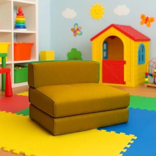 PUM PUM Kids Sofa Cum Bed – 2-in-1 Convertible Foldable Toddler Couch, Soft & Comfortable Foam Seating for Playroom, Nursery & Bedroom,Yellow