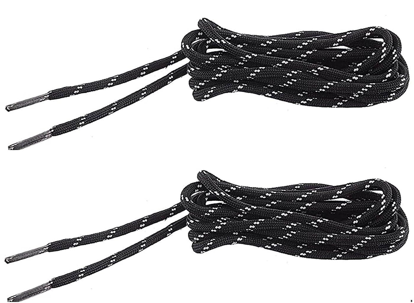 SHOESHINE Round Boot Lace Casual, Hiking Shoelace 4mm Thick Shoe Laces, 90cm - Black/White Line Shoe Laces (2 Pairs)