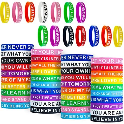 QEERBSIN Motivational Quote Bracelets 60 Pcs Silicone Bracelets bulk Inspirational WristbandsStretch Unisex Wristbands for Student Graduation Gift