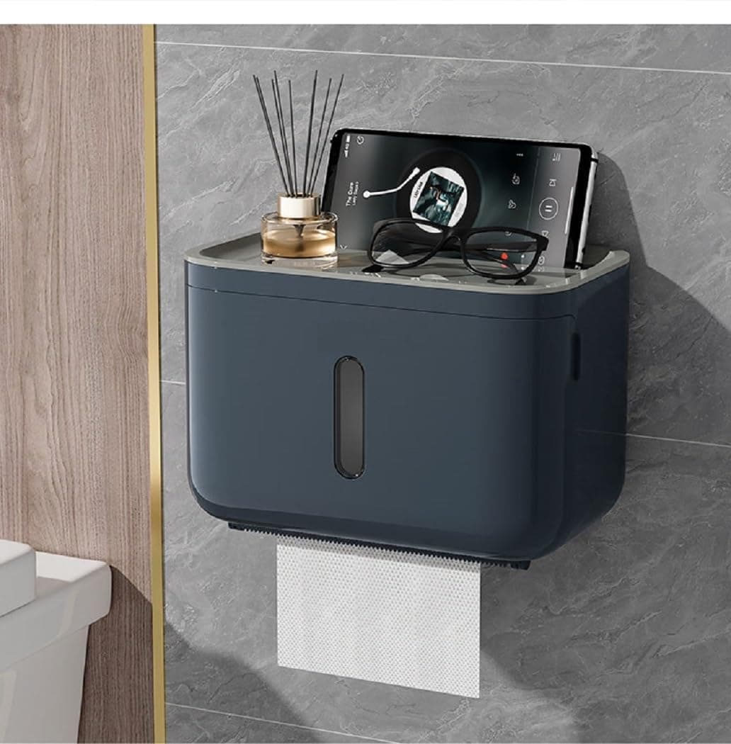 Quakzapp Self Adhesive Toilet Paper Holder for Bathroom with Mobile Stand, Wall Mounted Tissue Paper Holder, Toilet Paper Roll Holder for Bathroom, Bathroom Accessories (Navy Blue)