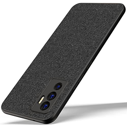 Kapa Soft Fabric Hybrid Protective Back Case Cover for Vivo V23E (Black), PC+Cloth