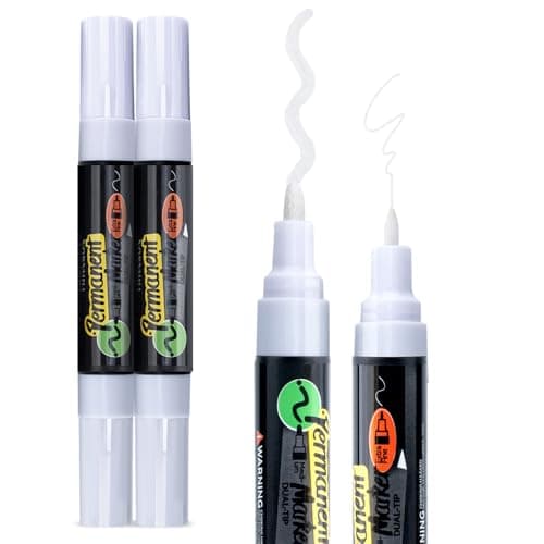 TRANSON 2 White Bold Tip and Extra Fine Tip Paint Markers Waterproof Oil Paint pen