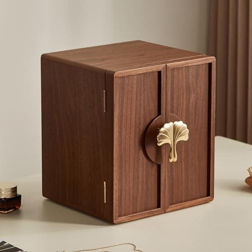 Homruilink Wooden Jewelry Box 5 Layer Black Walnut Large Jewelry Organizer with Brass Handle for Necklaces Rings Earrings Watches Storage, Christmas Gifts(7.9x8.7x10.0inches)