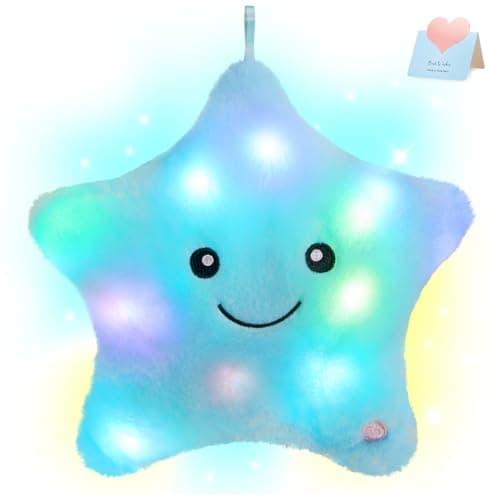 WEWILL 9 LED Twinkle Star Soft Plush Toys Glowing Stuffed Star Light up Plush with Colorful Night Lights Birthday Gift for Toddler KidsBlue