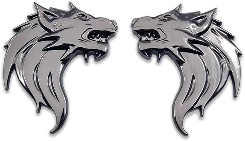 OAN 3D 2 Pcs Wolf Metal Chrome Sticker Logo Fender Badge Emblem Waterproof Self-Adhesive Non-Rusting Decal for Cars & Bikes (8 cms X 6cms appx) (Glossy Black, Set of 2)