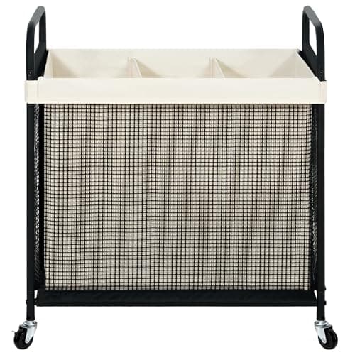 STO STO Laundry Hamper 3 Section, 120L Rolling Laundry Sorter Cart with Removable and Washable Liner Bag, Clothes Hamper with Wheels and Metal Handle for Laundry Room and Bedroom