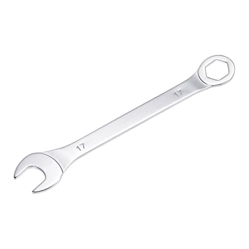 uxcell Thin Combination Wrench with Offset 6-Point End and Angled Open End, Metric Mirror-Chrome Plated High Carbon Steel, for Household Repairs, 17mm