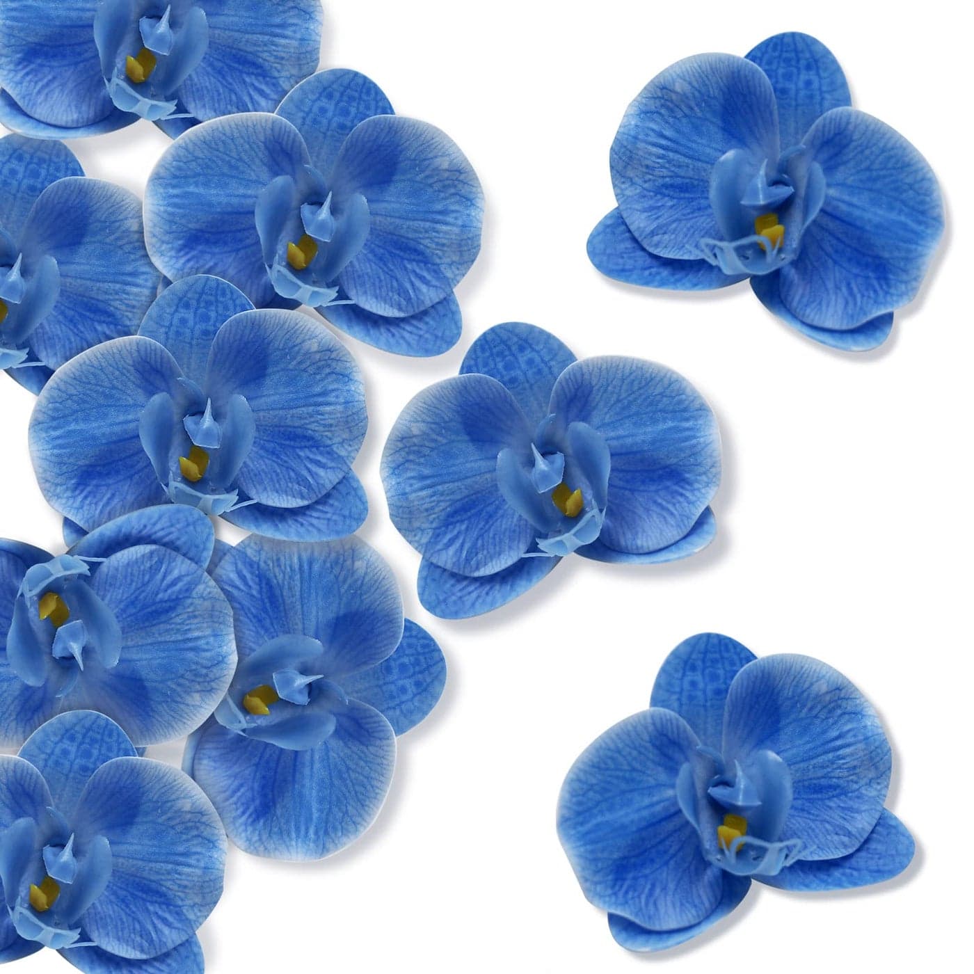 LARDUX Artificial Flower Heads 20 PCS Fake Orchid Flowers Heads Faux Butterfly Heads for Hair Accessories Wedding Favors Cakes Decoration Wreaths Blue