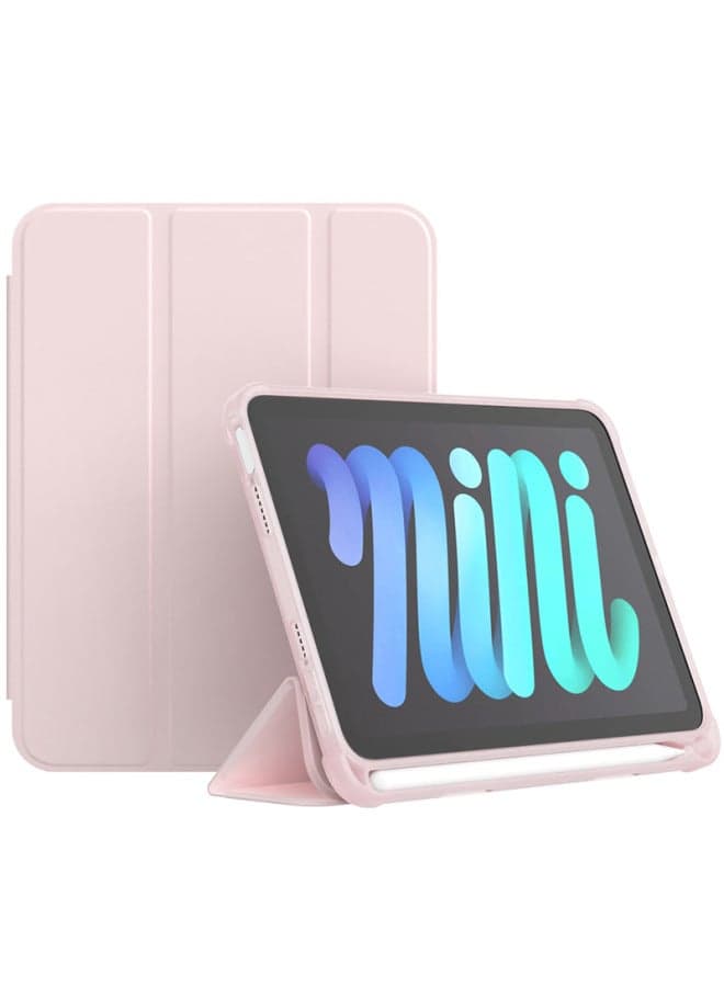 Suitable For Ipadmini6 Pen Slot Protective Sleeve 10.2 Honeycomb Drop-proof Pen Slot Soft Case 9.7PU Tri-fold Silicone Leather Case-Color:Light Powder/Light Pink-Applicable Model:pad10 Generation 10