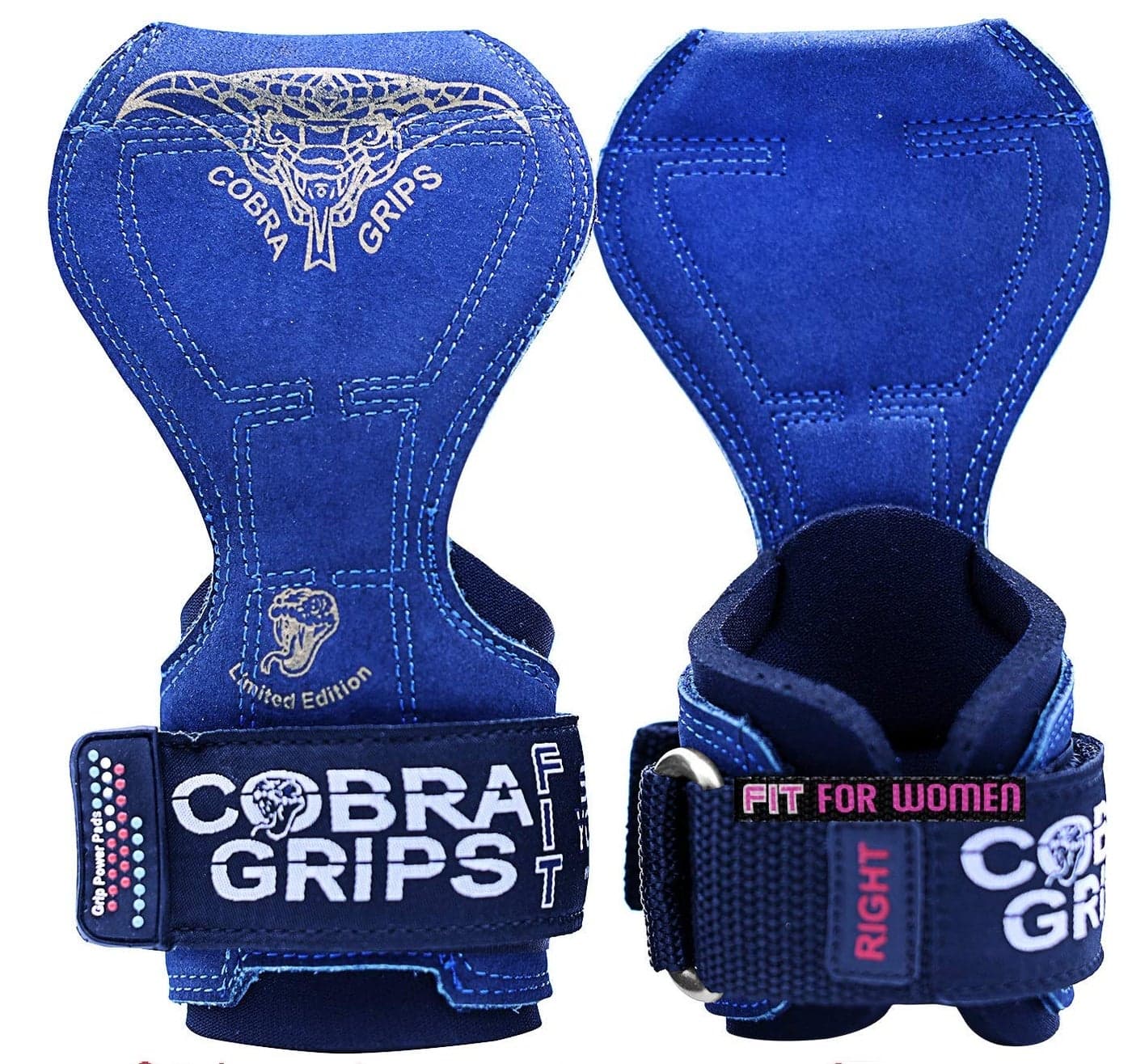 Cobra Grips PRO Weight Lifting Gloves Heavy Duty Straps Alternative to Power Lifting Hooks for Deadlifts with Built in Adjustable Neoprene Padded Wrist Wrap Support Bodybuilding (FIT Blue Leather)