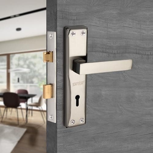 SARDAR Nexus 7 Inch Iron Handle Set|2 Keys | 6 Lever Single Turn Lock Set| Handle Set for Door, Bathroom, Bedroom, Living Room| (Black Silver)