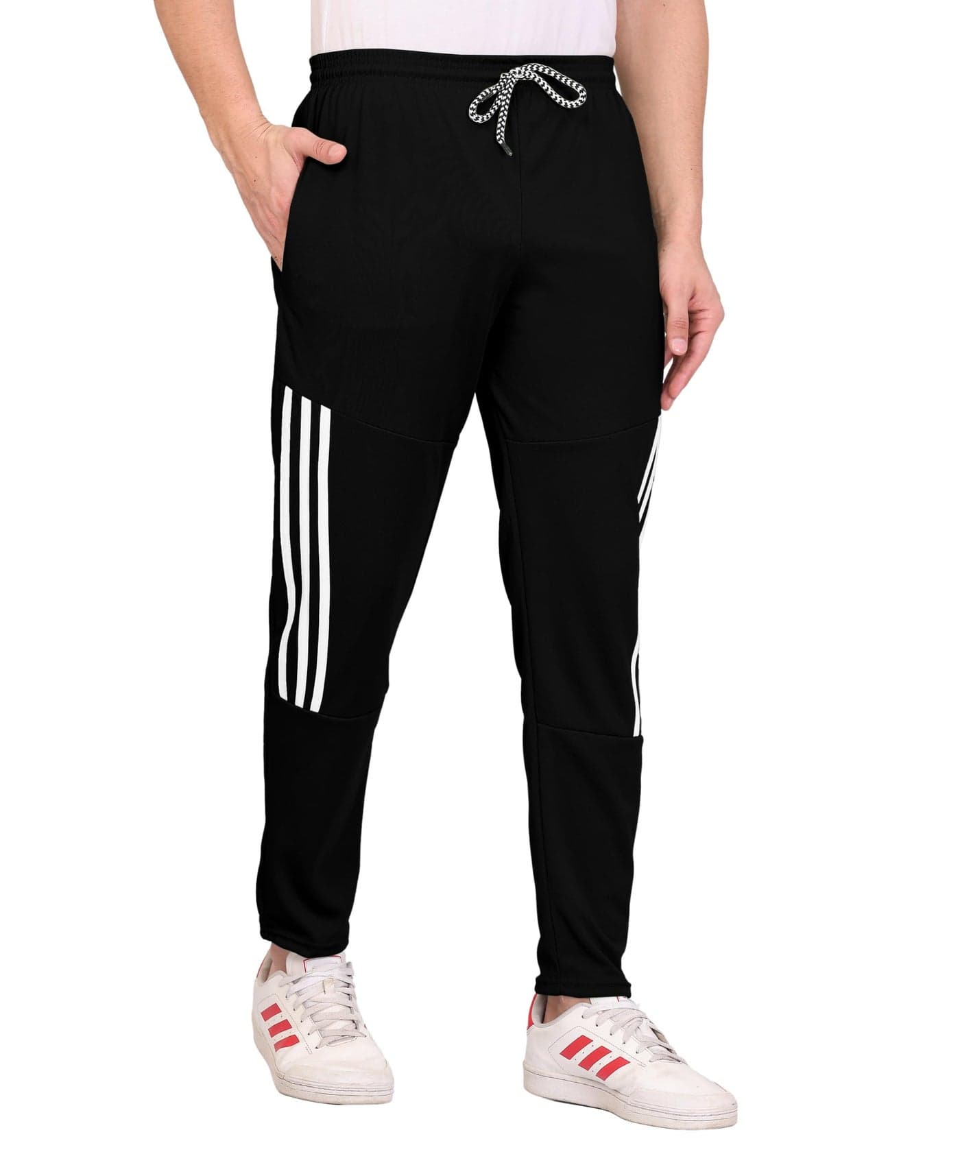 SWADESI STUFF Athletic Track Pants for Men with Zipper Pockets | Stylish Regular Fit Mid Rise Stretchable Joggers (in, Alpha, Large, Regular, Black)