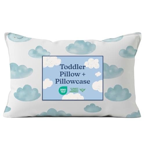 Toddler Pillow with Cloud Microfiber Pillowcase 13x18 Small Kids Pillow for Sleeping Travel Car Nursery Toddler Bed Soft Fluffy Ideal for Crib and Cot Machine Washable Ages 2 and Up