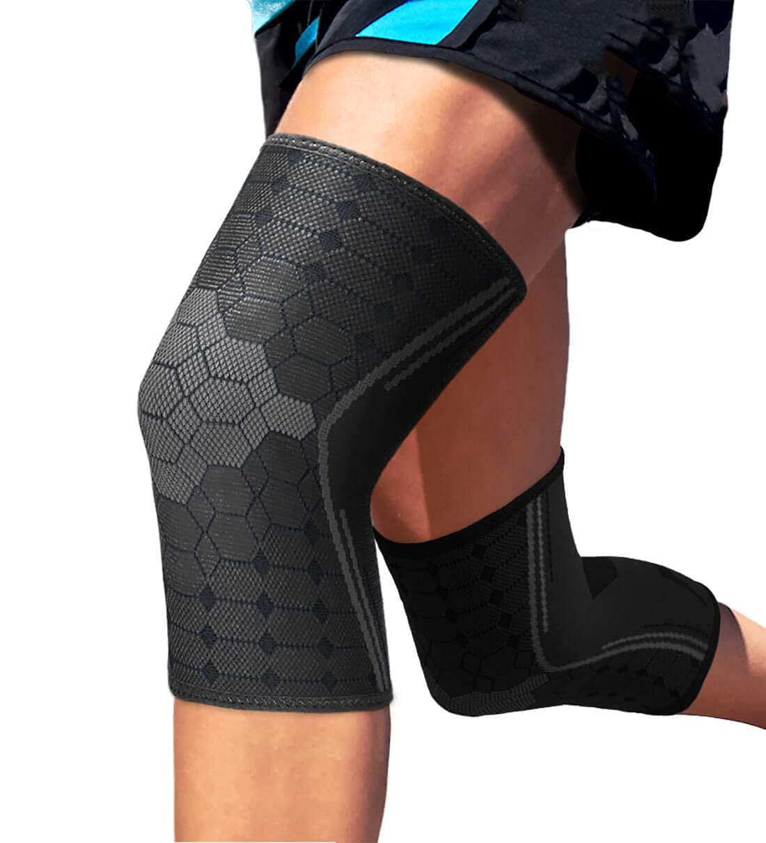Sparthos Knee Compression Sleeve by Pair Support for Sports Running Joint Knee Pain Relief Knee Brace for Men and Women Elder ACL PCL Bursitis Meniscus Tear Patella Runner Knee BlackM