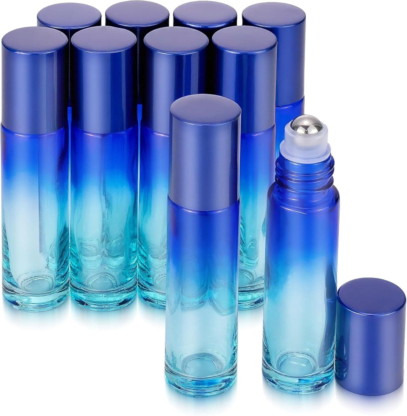 JIUWU 10 Ml Essential Oil Roller Bottle,10 Pack Empty Glass Vials, Blue Gradient Colour Empty Glass jars,Refillable Roller Bottle For Perfume,Travel