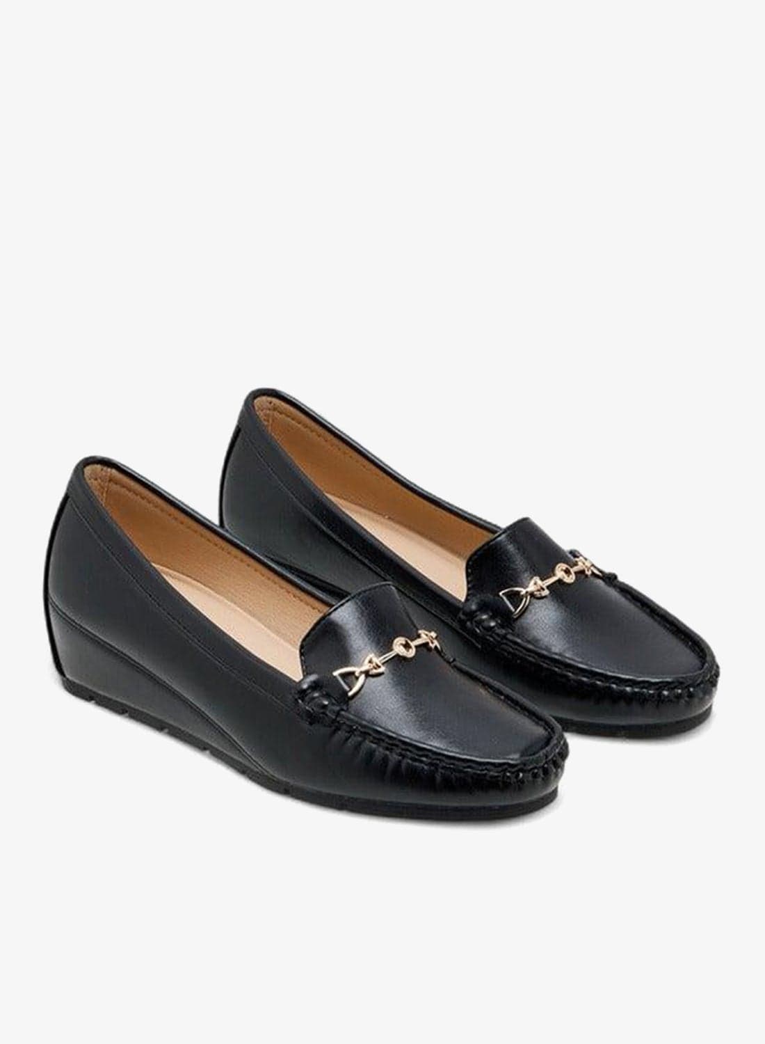 Metal Accent Wedge Heel Loafers