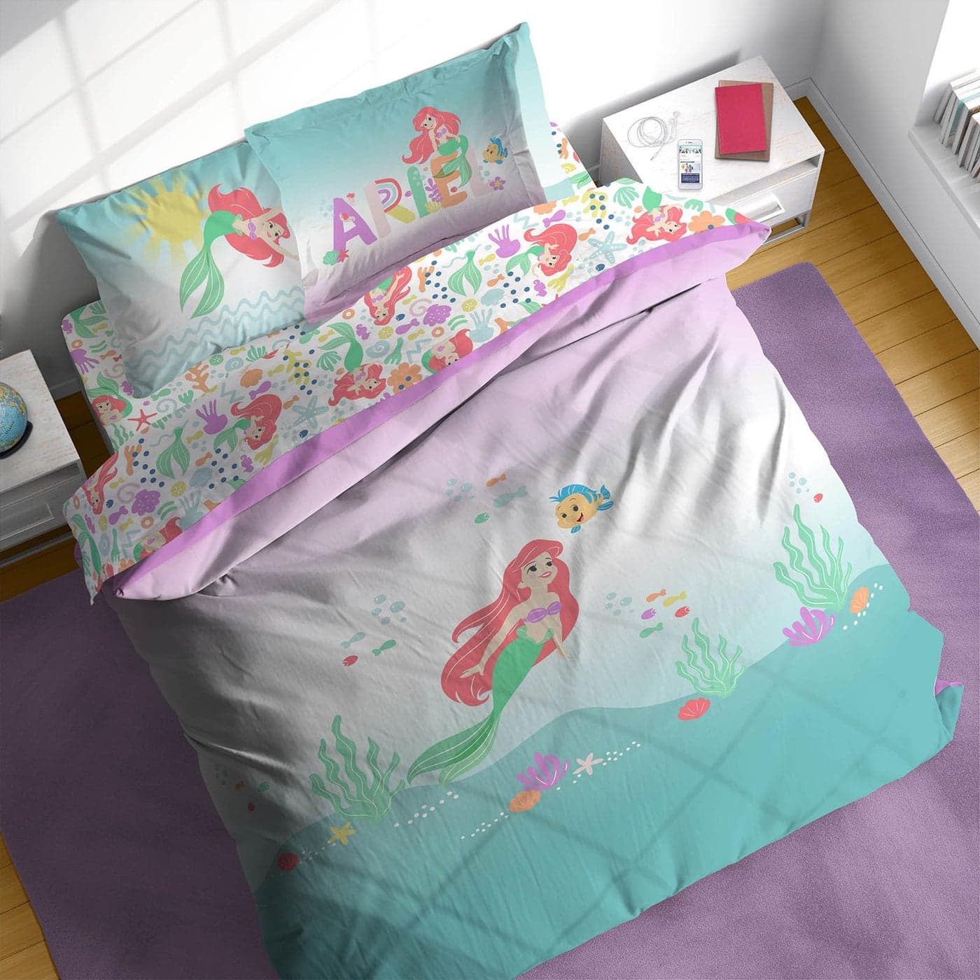 Sunny Side Up Disney The Little Mermaid Full Comforter Set 7 Piece Kids Bedding Includes Comforter Sheets Pillow Cover Super Soft Ariel Microfiber Bed Set
