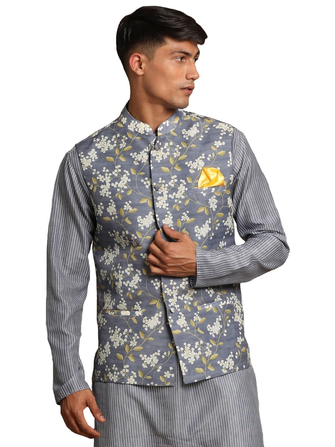 VASTRAMAY Men's Grey Nehru Jacket