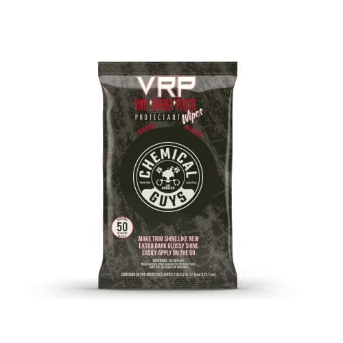 Chemical Guys PMWTVD10750 VRP Shine and Protectant Wipes Mega 50 Pack For Vinyl Rubber and Plastic NonGreasy DrytotheTouch Long Lasting Super Shine Dressing for Tires Trim and More 50 Ct