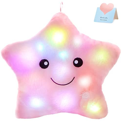 WEWILL 13 Creative Twinkle Star Glowing LED Night Light Plush Pillows Stuffed Animals Toys Birthday Christmas Holiday Valentines Gifts for Toddlers GirlsPink