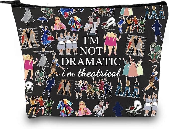 GJTIM Musical Gift Makeup Bag Theatre Bag I'm Not Dramatic I'm Theatrical Musical Theatre Gift Zipper Pouch (I’m Theatrical Black)