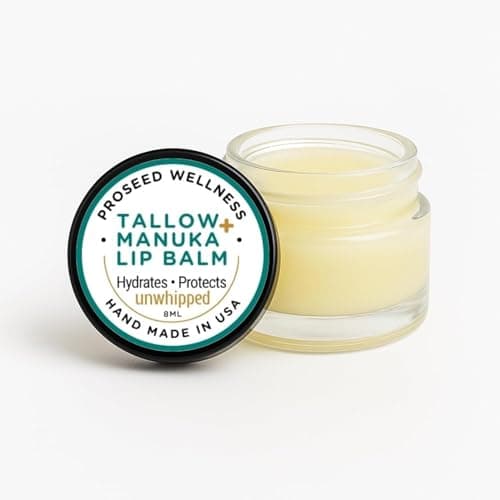 Manuka Honey Turmeric Unwhipped Tallow Lip Balm Handmade GrassFed Finished Moisturizer Frankincense Vitamin E Castor Oil Buah Merah Protect Moisture Cuticle LipBalm for Men Women Kids